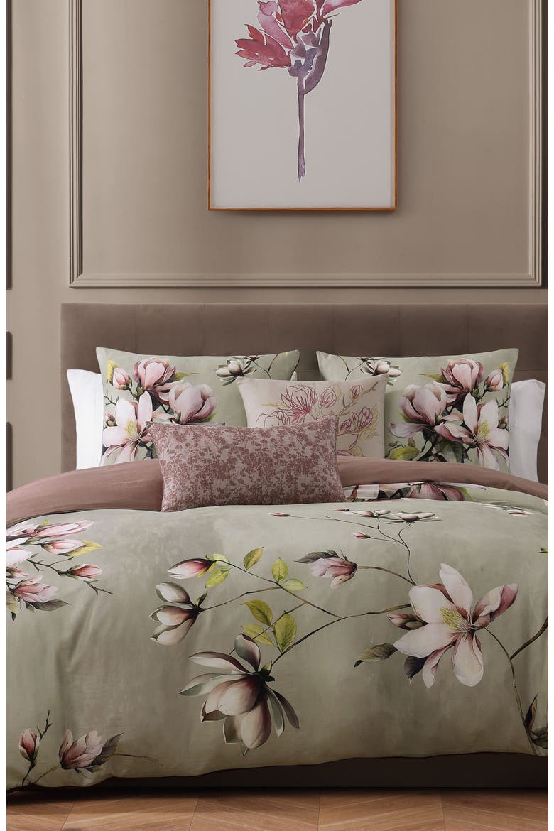 5-Piece Purple Lilies Reversible Comforter Set, Main, color, PURPLE