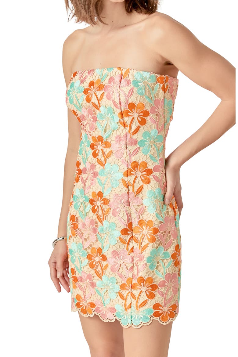 Floral Lace Strapless Minidress, Alternate, color, MULTI COLOR