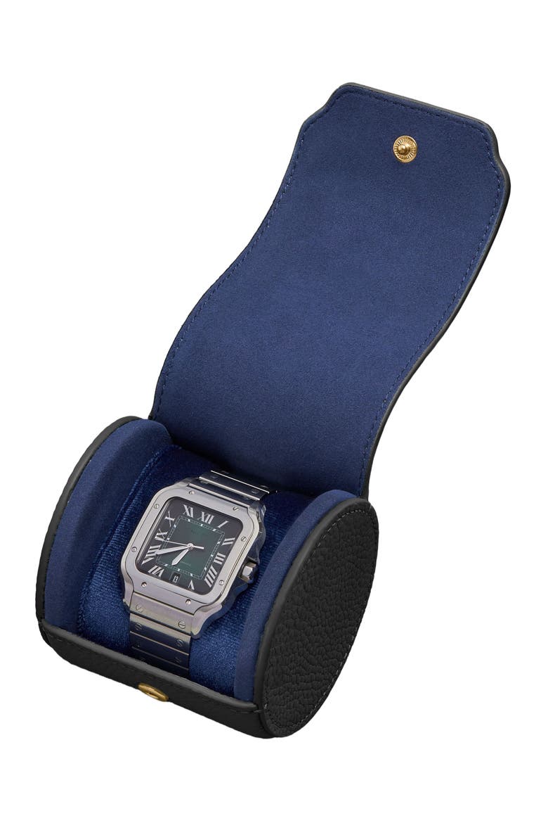 Leather Watch Roll, Alternate, color, Black Caviar