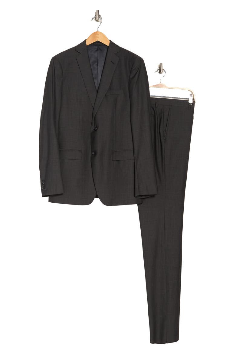 Charcoal Herringbone Two-Button Notch Lapel Wool Suit, Alternate, color, CHARCOAL