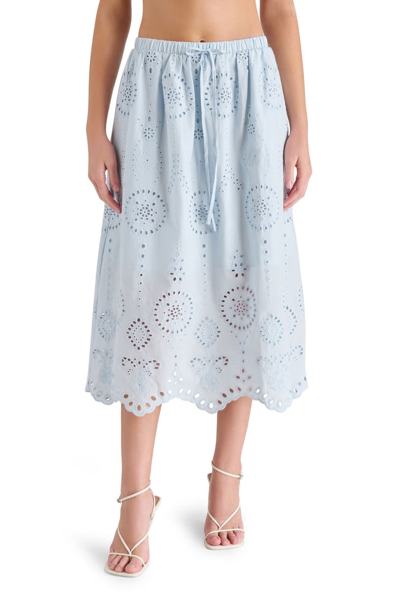 Steve Madden Anaisa Eyelet Embroidered Midi Skirt, Main, color, Iris Blue