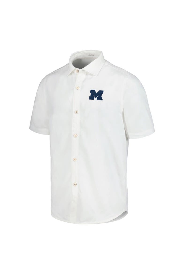 Men's Tommy Bahama White Michigan Wolverines Coconut Point Palm Vista IslandZone Camp Button-Up Shirt, Alternate, color, White