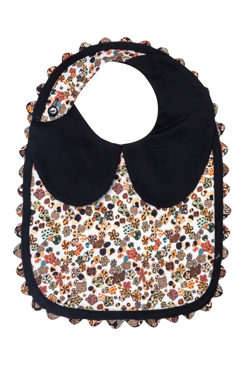 Print Scallop Trim Bonnet, Bib & Bloomers Set (Nordstrom Exclusive), Alternate, color, WHITE MUSHROOM
