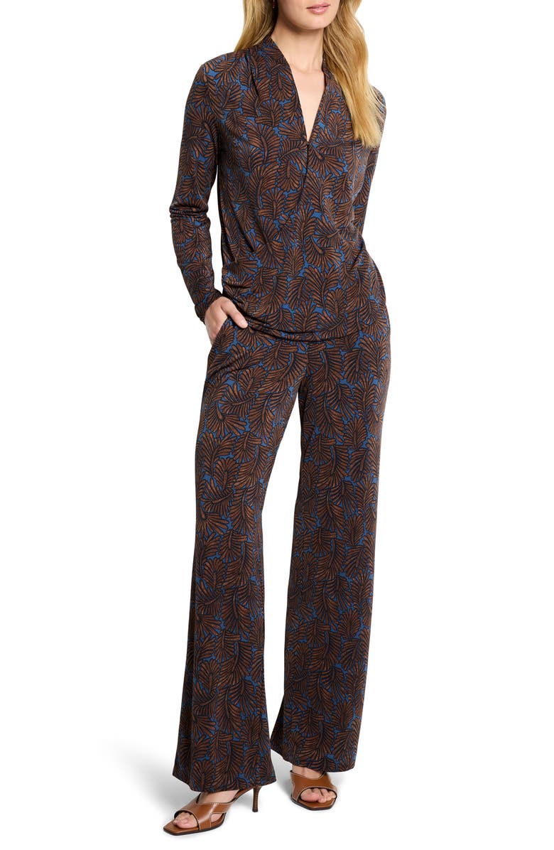 NIC+ZOE Feather Fern Faux Wrap Top, Alternate, color, Brown Multi