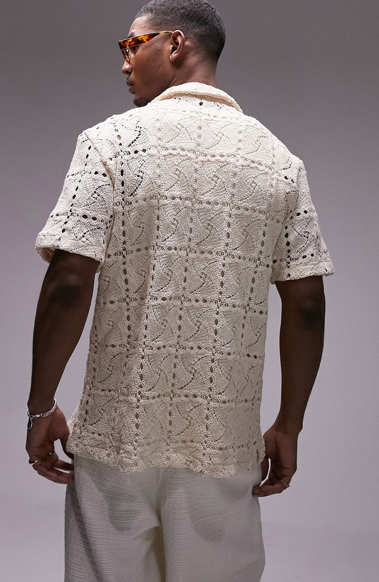 Topman Crochet Camp Shirt, Alternate, color, 
