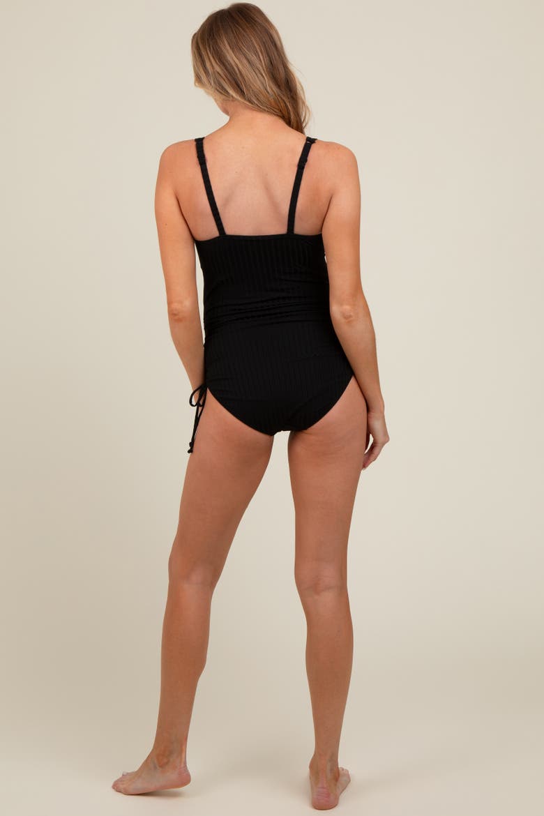 Ribbed Side Tie One Piece Swimsuit, Alternate, color, Black