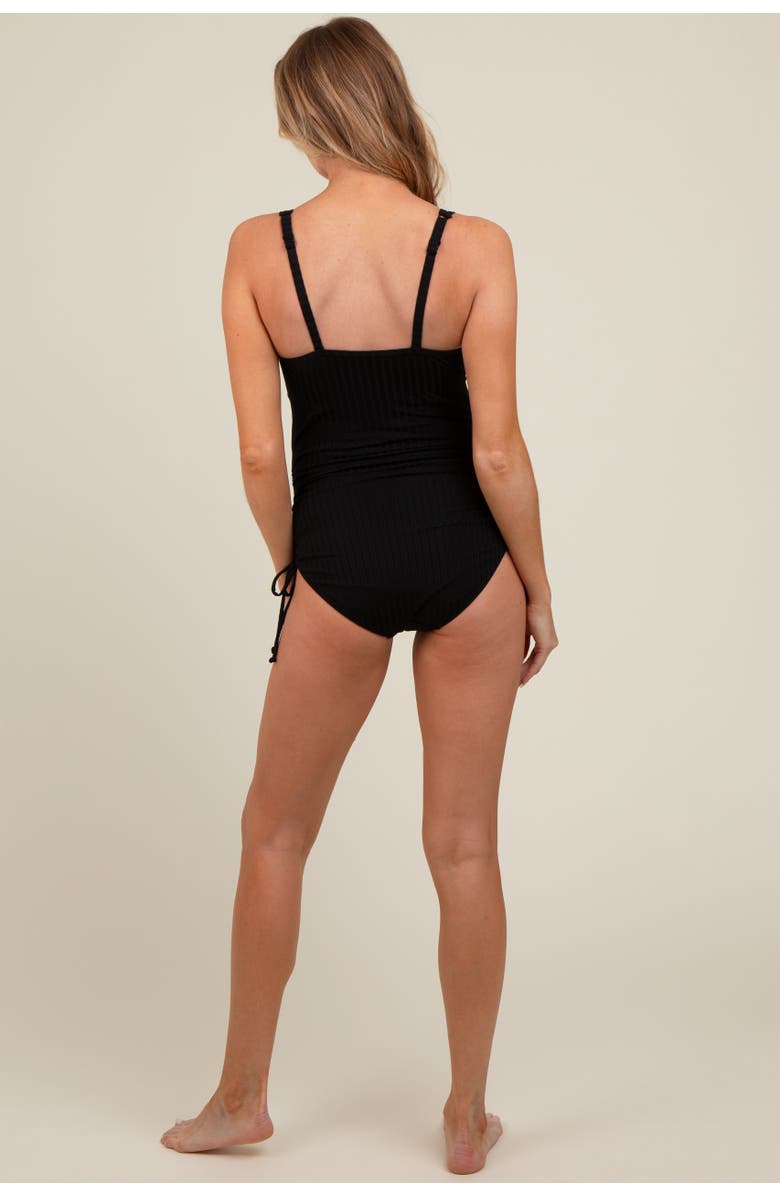 PinkBlush Ribbed Side Tie One Piece Swimsuit, Alternate, color, Black