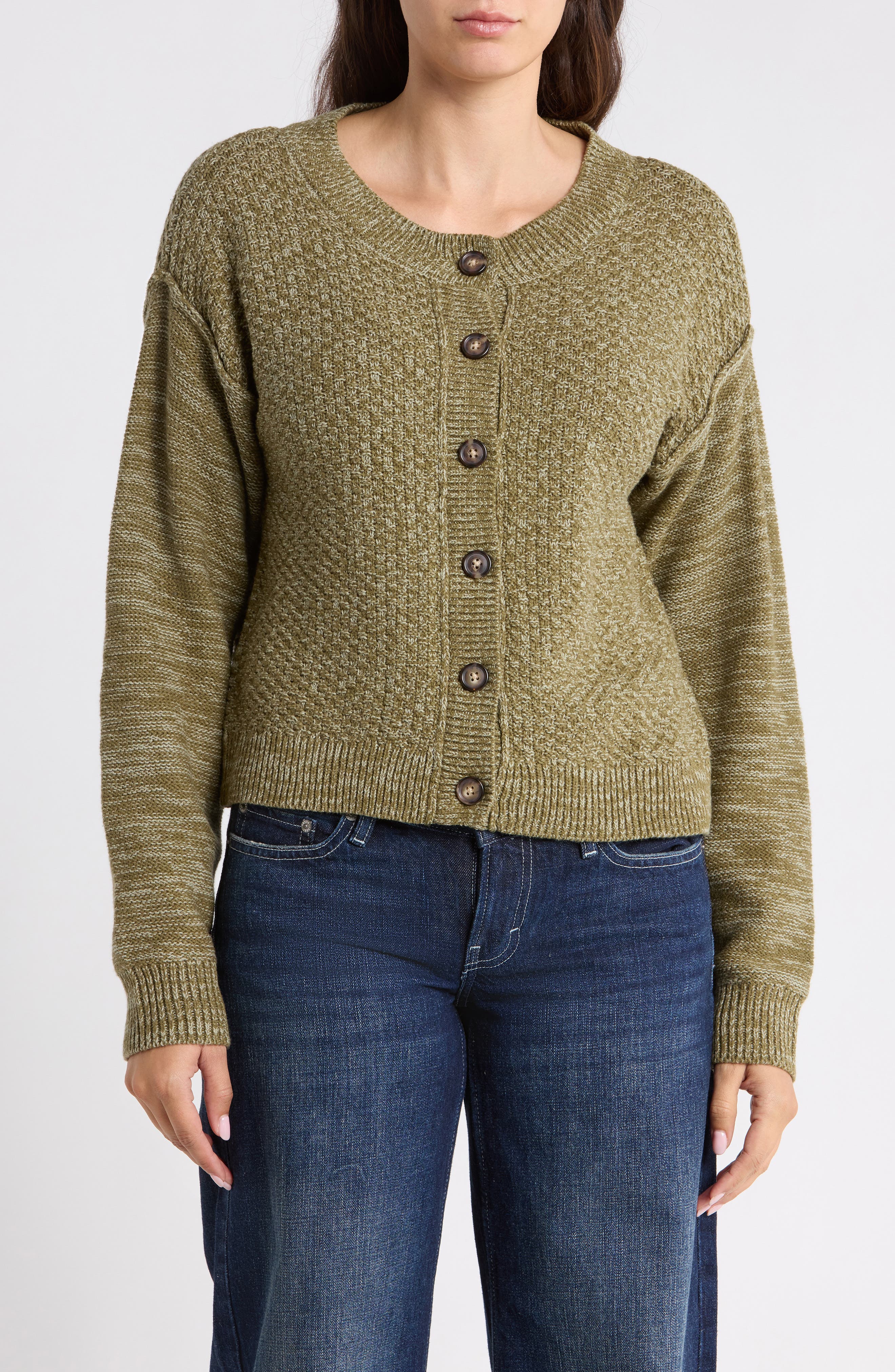 Textured Crewneck Cardigan