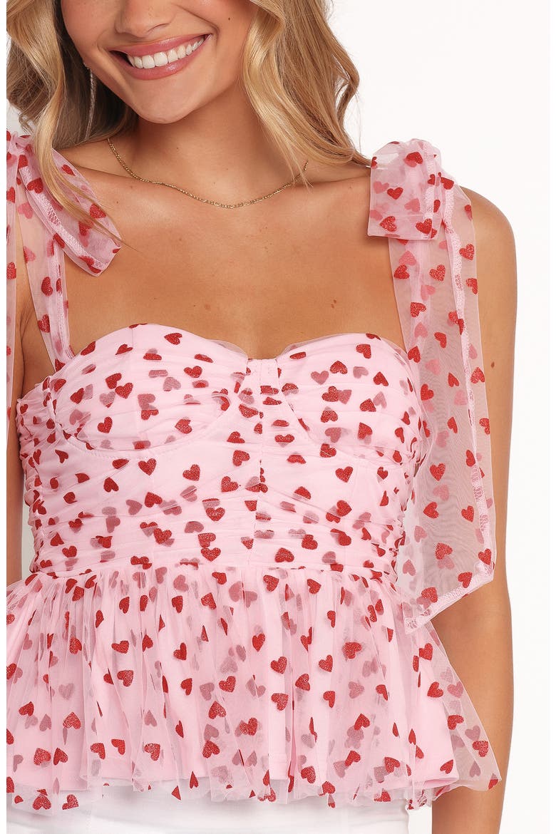 Floret Tie Strap Peplum Top, Alternate, color, RED HEARTS