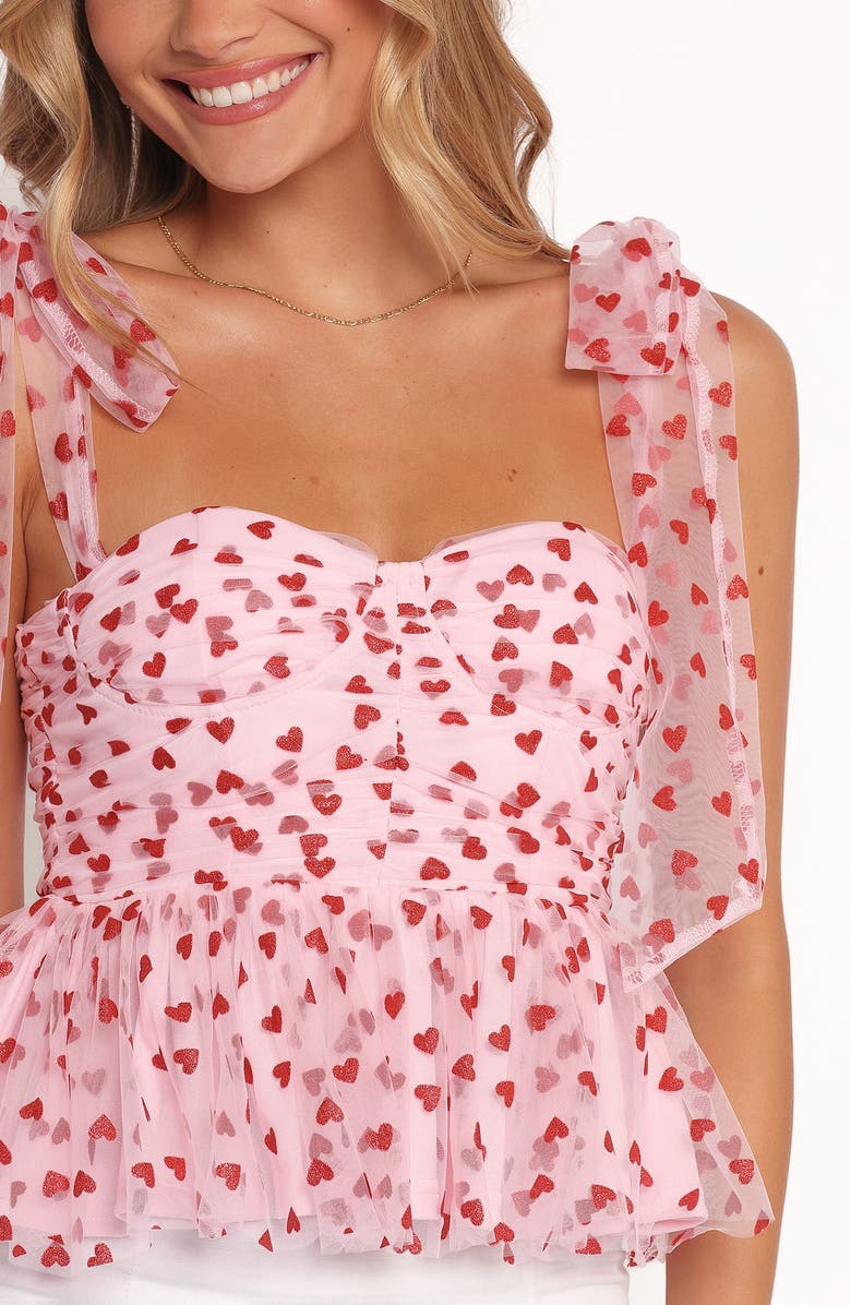 Petal & Pup Floret Tie Strap Peplum Top, Alternate, color, Red Hearts