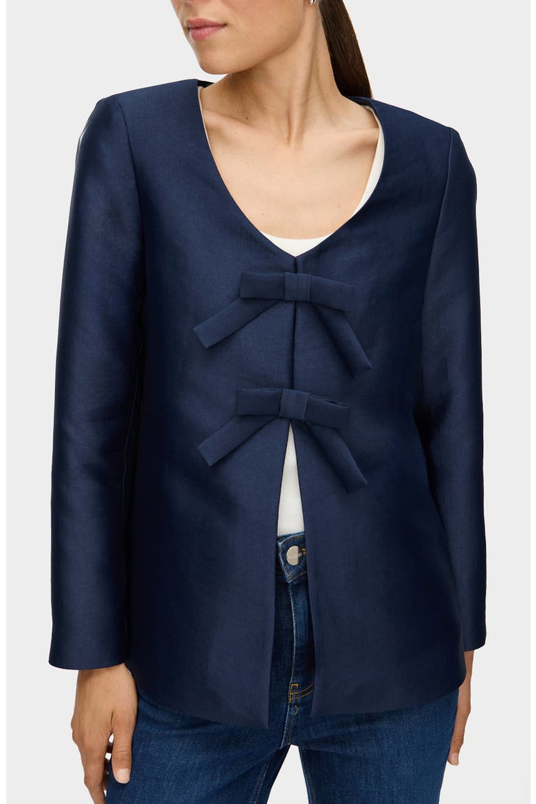 Beau Bow Jacquard Satin Blazer, Alternate, color, NAVY