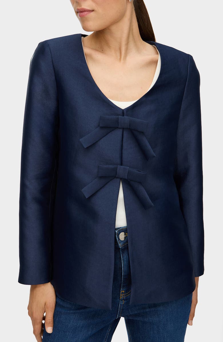 ALIGNE Beau Bow Jacquard Satin Blazer, Alternate, color, Navy