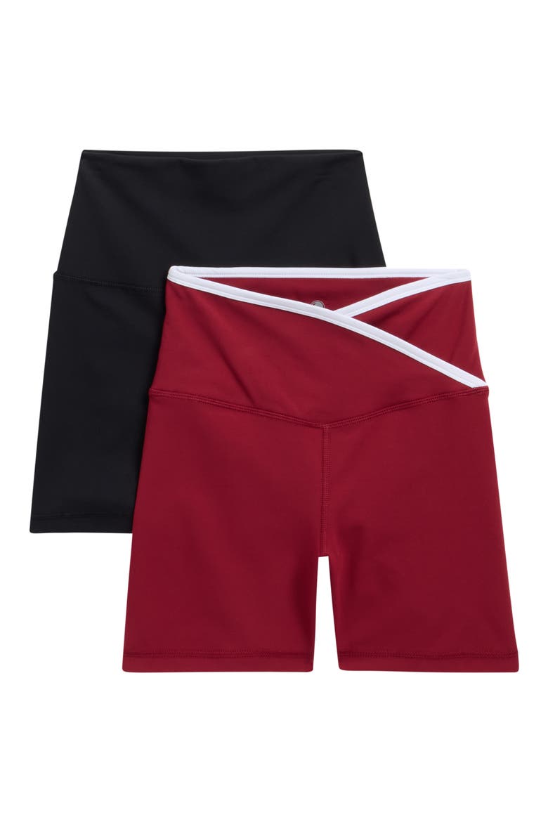 2-Pack Lux High Waist Crossover Bike Shorts, Main, color, TIBETAN RED/ BLACK