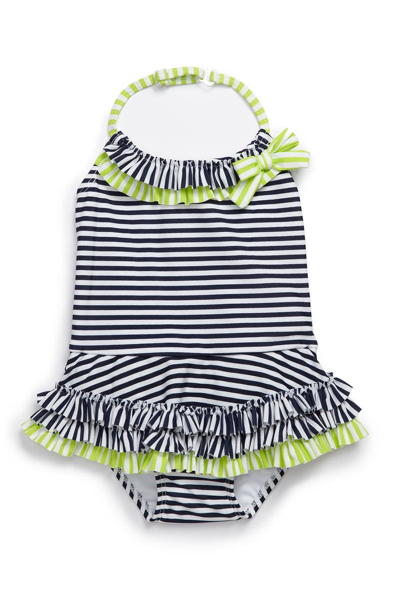 Stripe Halter Swimsuit, Main, color, NAVY BLUE