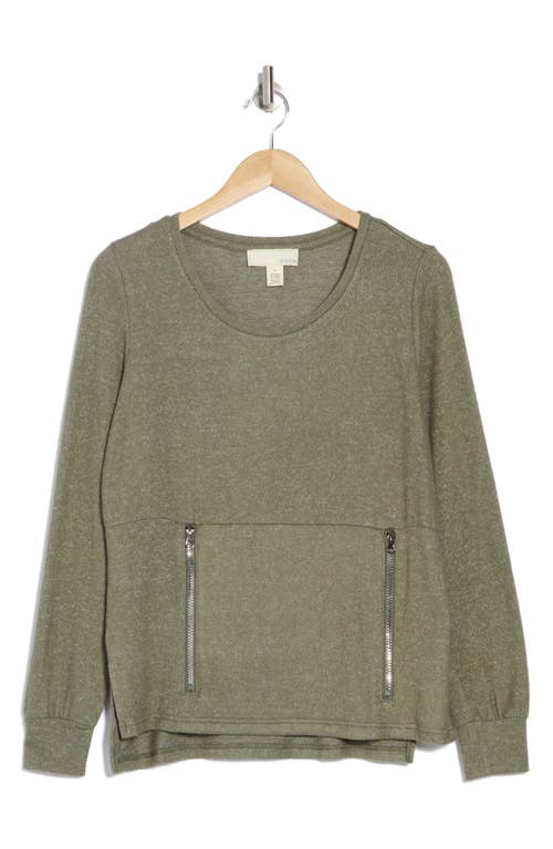By Design Mavis Zip Pocket Pullover In Olive