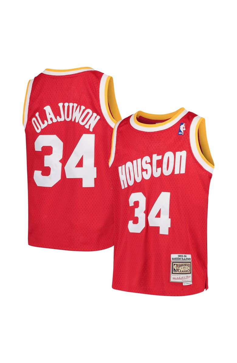 Mitchell & Ness Youth Mitchell & Ness Hakeem Olajuwon Red Houston Rockets Swingman Throwback Jersey, Alternate, color, 