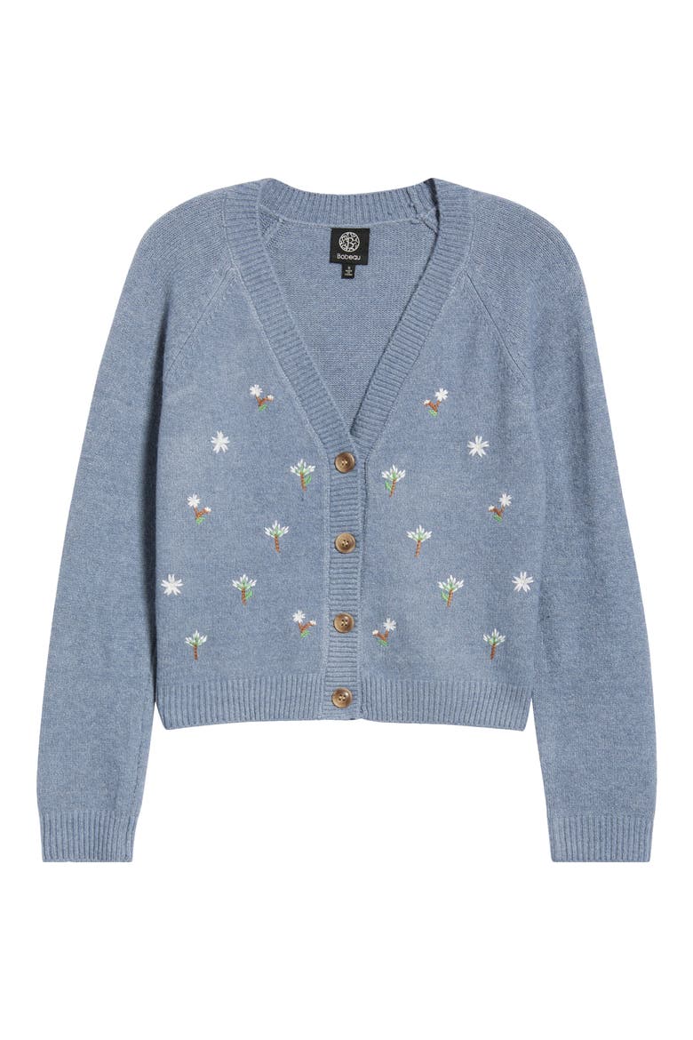 Embroidered Floral V-Neck Cardigan, Alternate, color, DUSTY BLUE/ WHITE