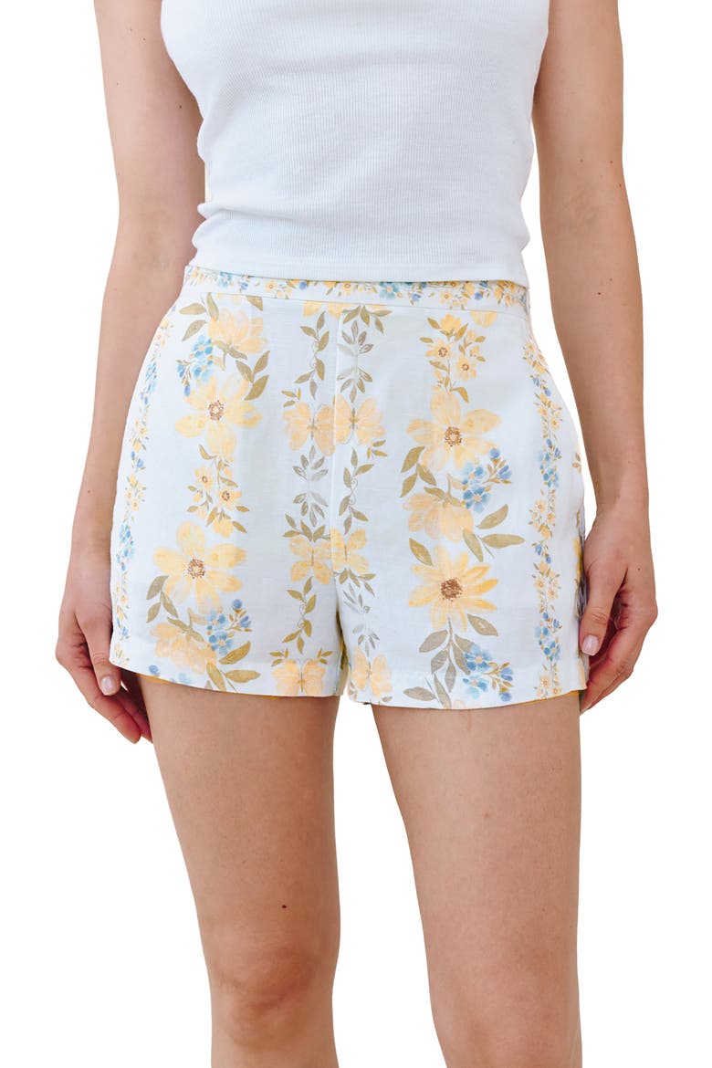 Catalina Floral Linen Blend Shorts, Alternate, color, WILDFLOWER