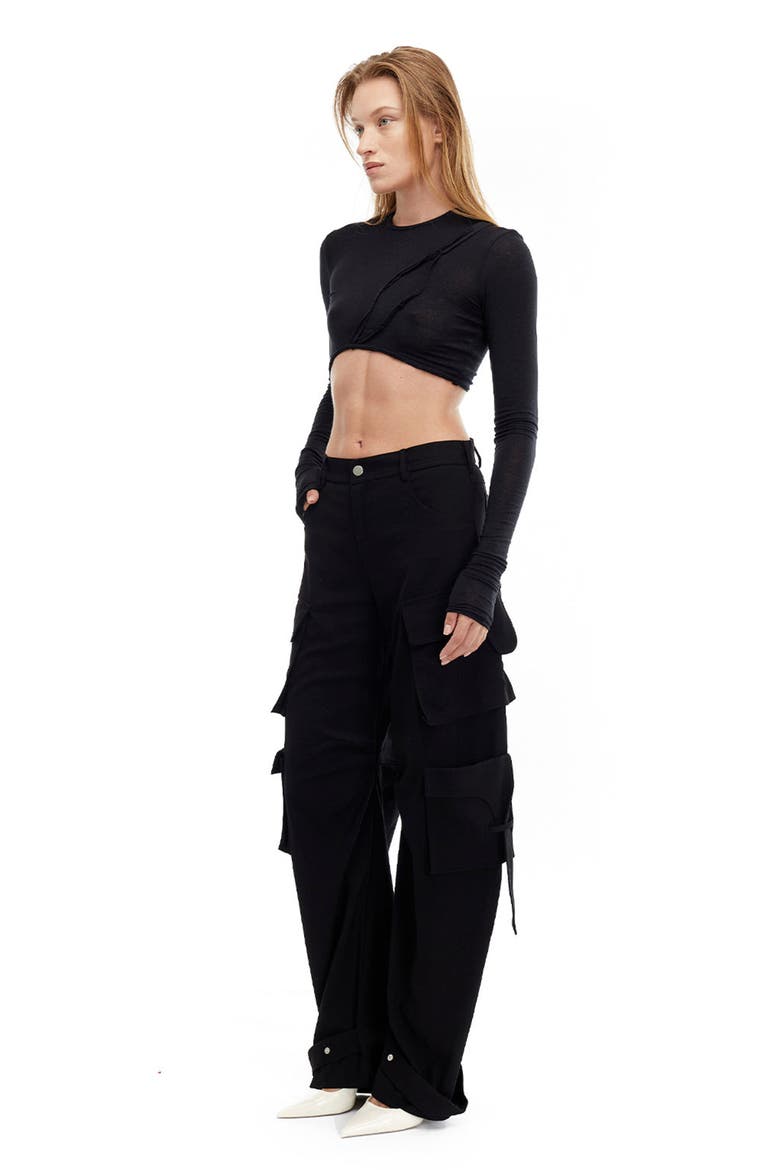 Pepper Long Sleeves Crop Top, Alternate, color, BLACK