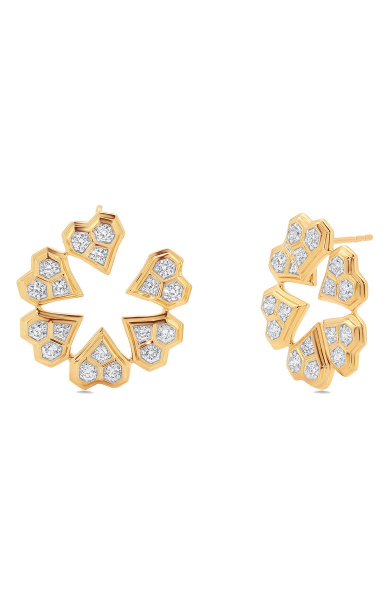 Sara Weinstock Honeycomb Diamond Heart Hoop Earrings, Main, color, Yellow Gold