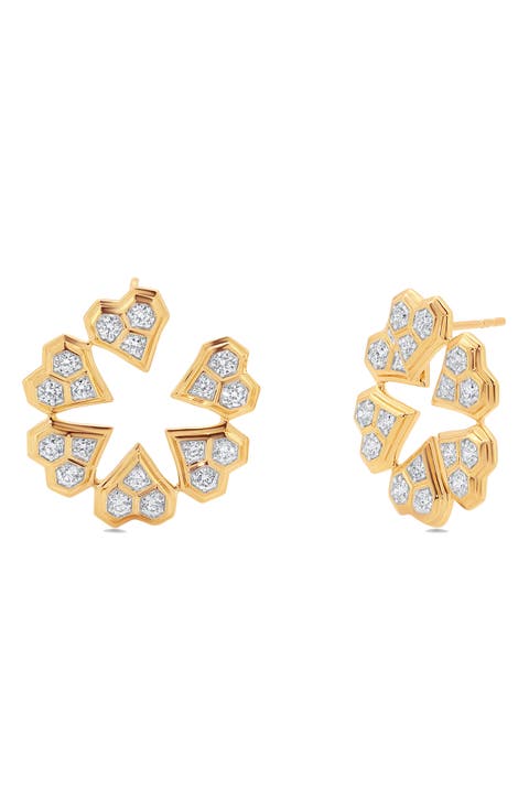 Honeycomb Diamond Heart Hoop Earrings