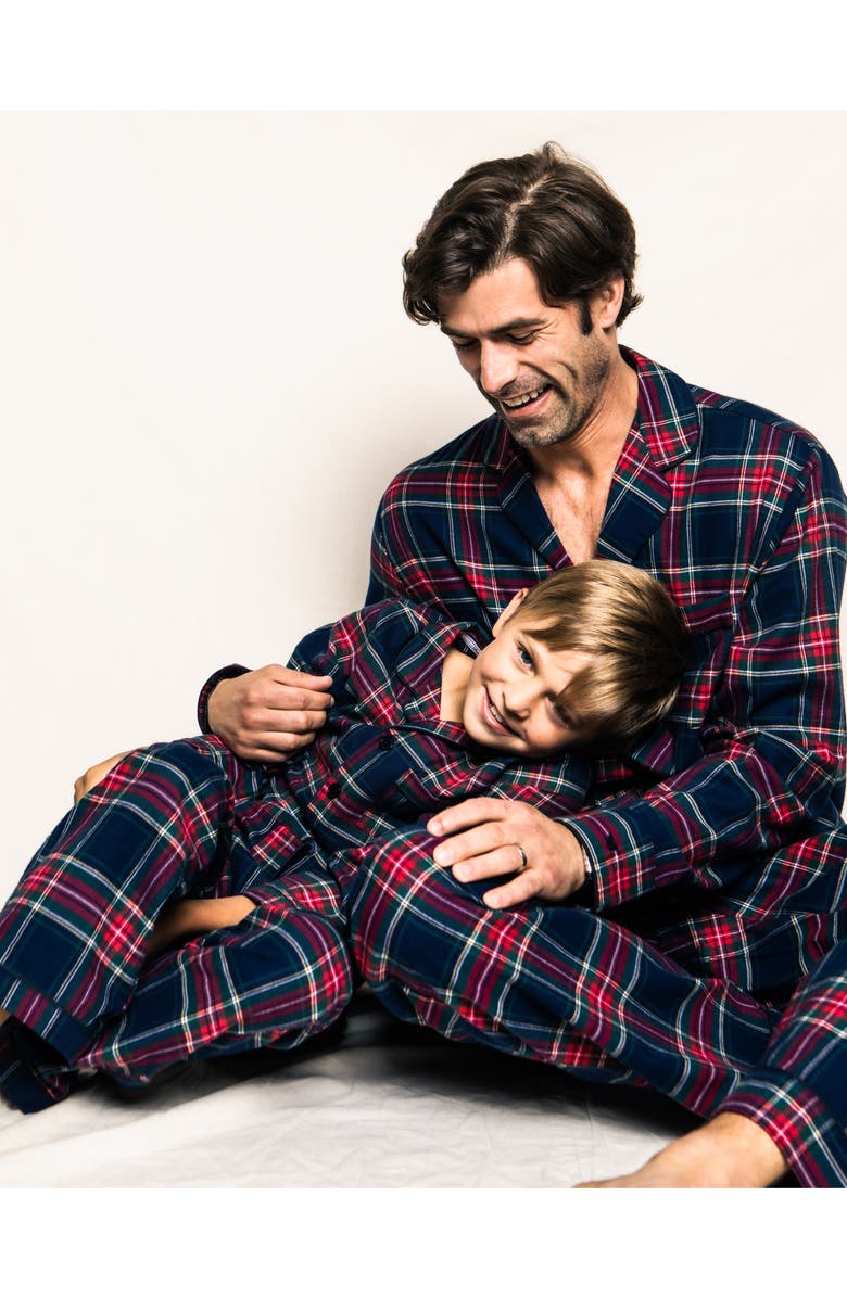 Petite Plume Kids' Windsor Tartan Plaid Two-Piece Pajamas, Alternate, color, Navy