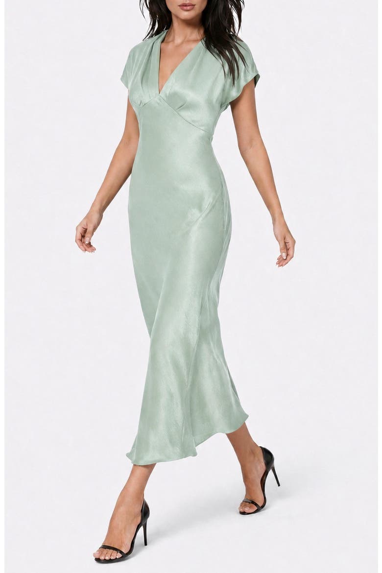 Crepe Satin V-Neck Maxi Dress, Alternate, color, SAGE
