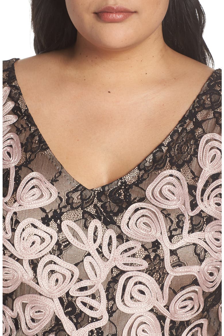 Soutache Embroidered Lace Evening Dress, Alternate, color, SHELL PINK BLACK
