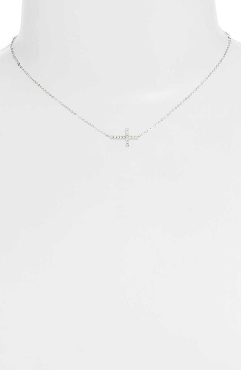 Nordstrom Cubic Zirconia Horizontal Cross Necklace, Alternate, color,