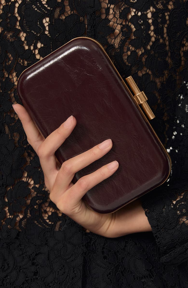 Reiss Junie Faux Leather Frame Clutch, Alternate, color, Burgundy