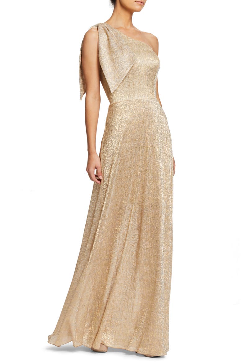 Savannah One-Shoulder Gown, Alternate, color, GOLD