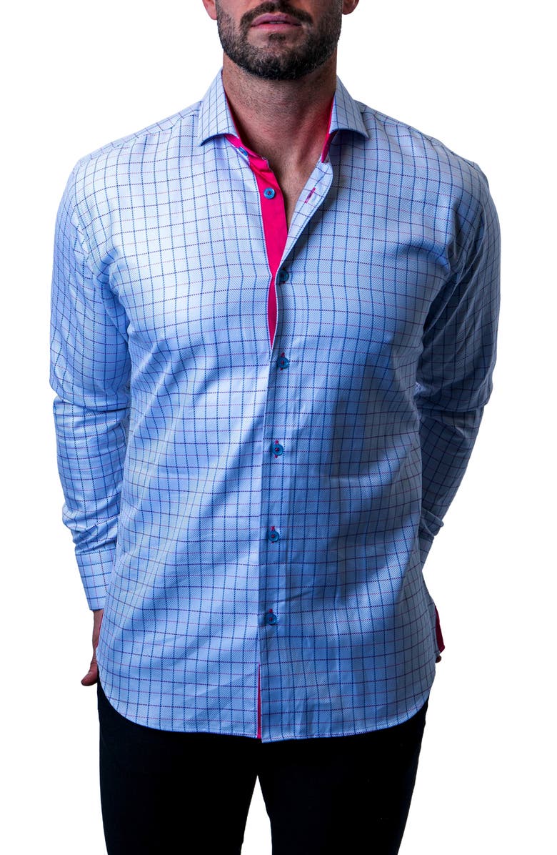 Maceoo Einstein Check Sky Blue Contemporary Fit Button-Up Shirt, Alternate, color, 