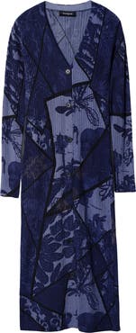 Desigual Blue Floral Long Sleeve Button Front Dress