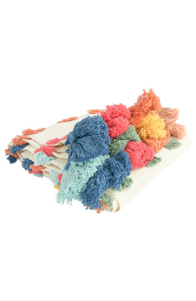 Storied Home Soft Woven Cotton Throw with Tufted Dots and Tassels, Multicolor, Alternate, color, Red