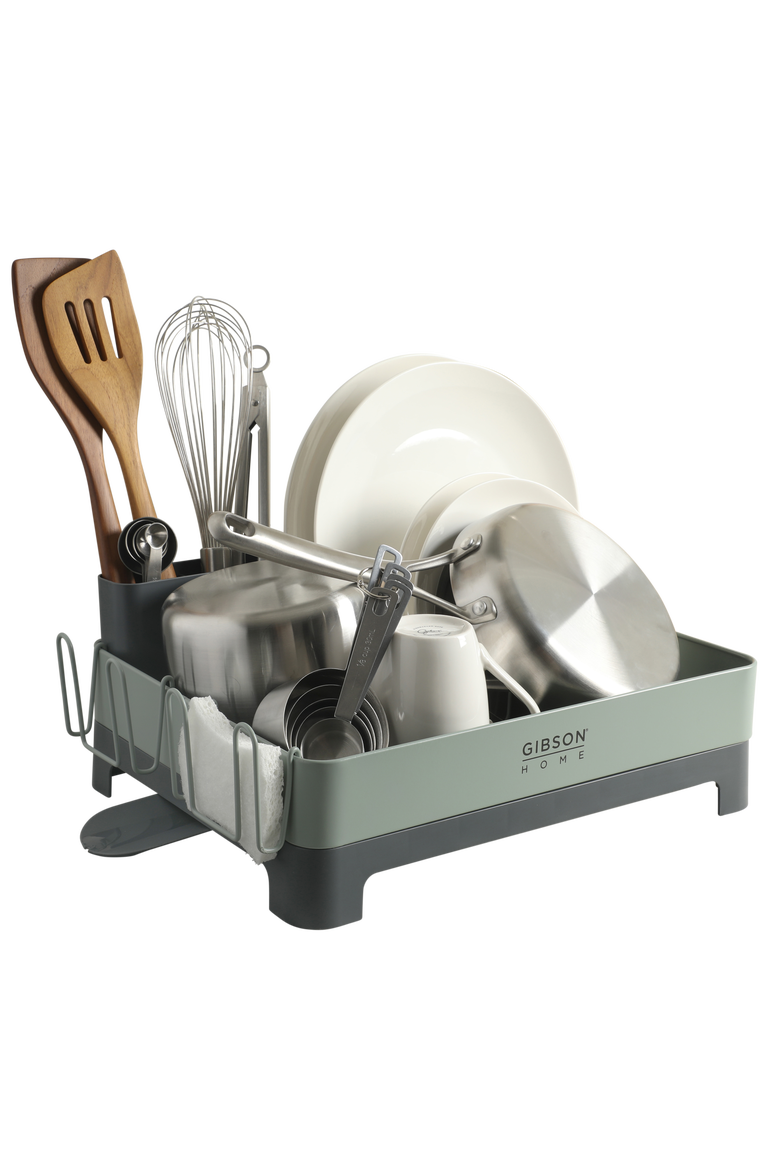 Nestcraft Full-Size Dish Rack with Drain Board and Flatware Caddy, Alternate, color, Green