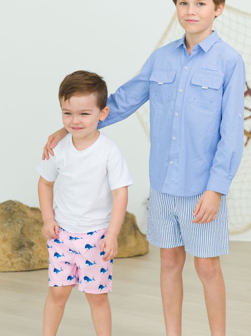 Ruggedbutts Toddler Boys Upf50+ Swim Trunks In Pink Whale Friends
