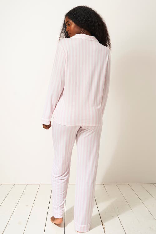 Stripe & Stare Long Pyjama Set In Pale Pink Stripe