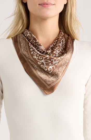 Ellian Paisley Print Satin Square Scarf In Brown