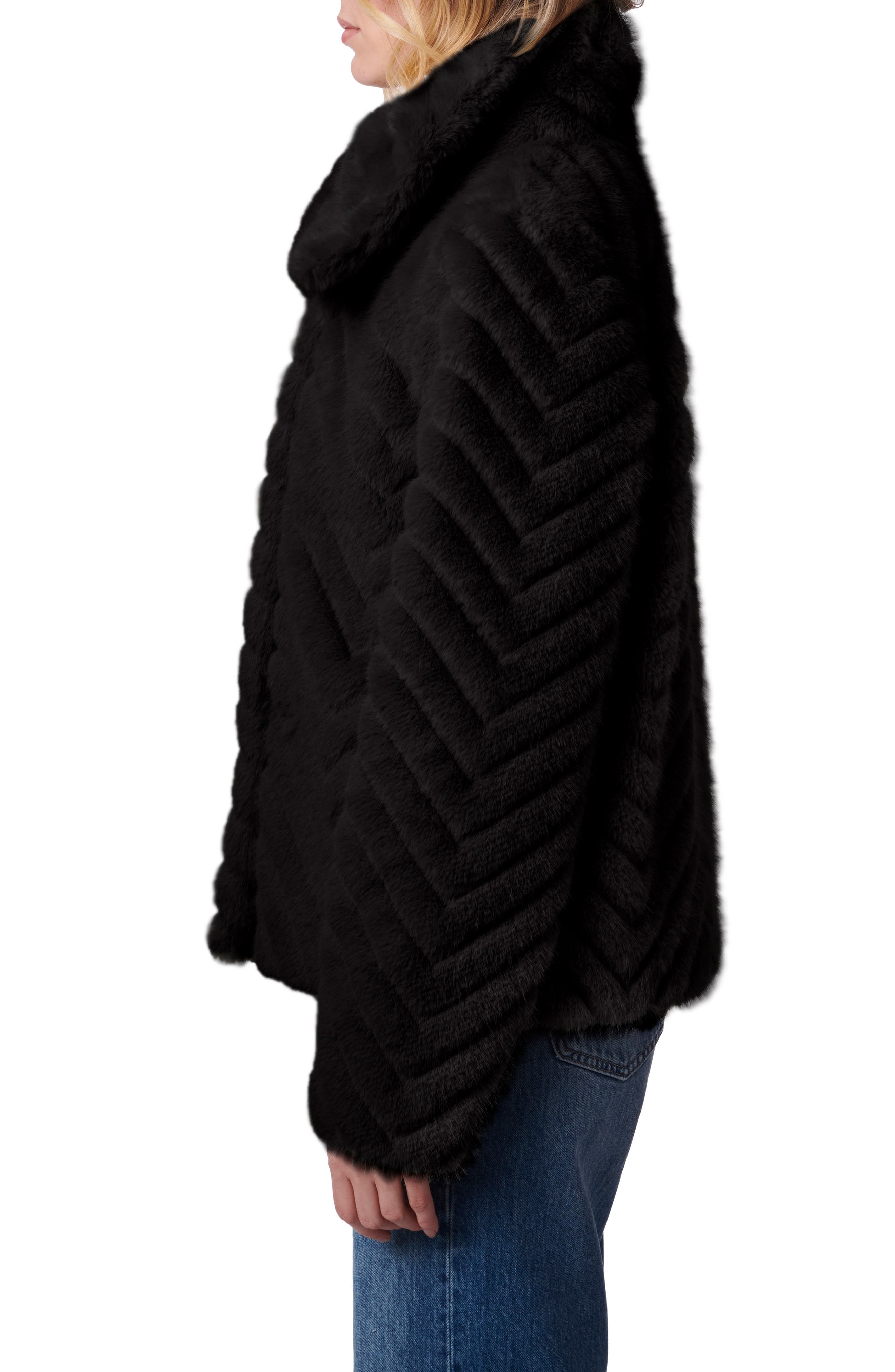 Giovanni Madone Chevron Long Faux Fur Coat Beige