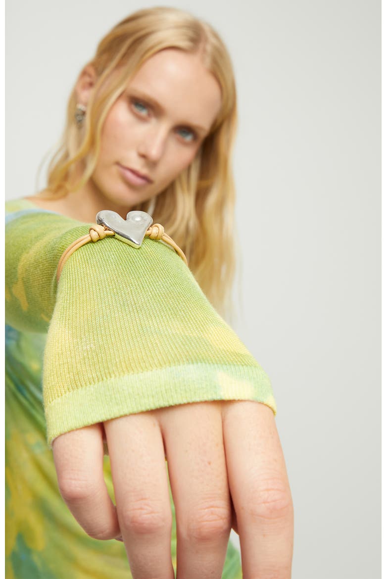 Camel Leather Bracelet with Sterling Silver-Plated Heart Detail, Alternate, color, Silver