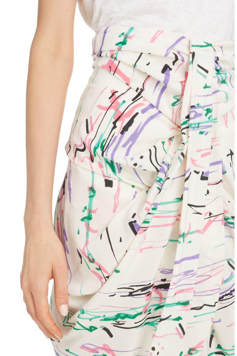 Scribble Print Stretch Silk Skirt, Alternate, color, ECRU