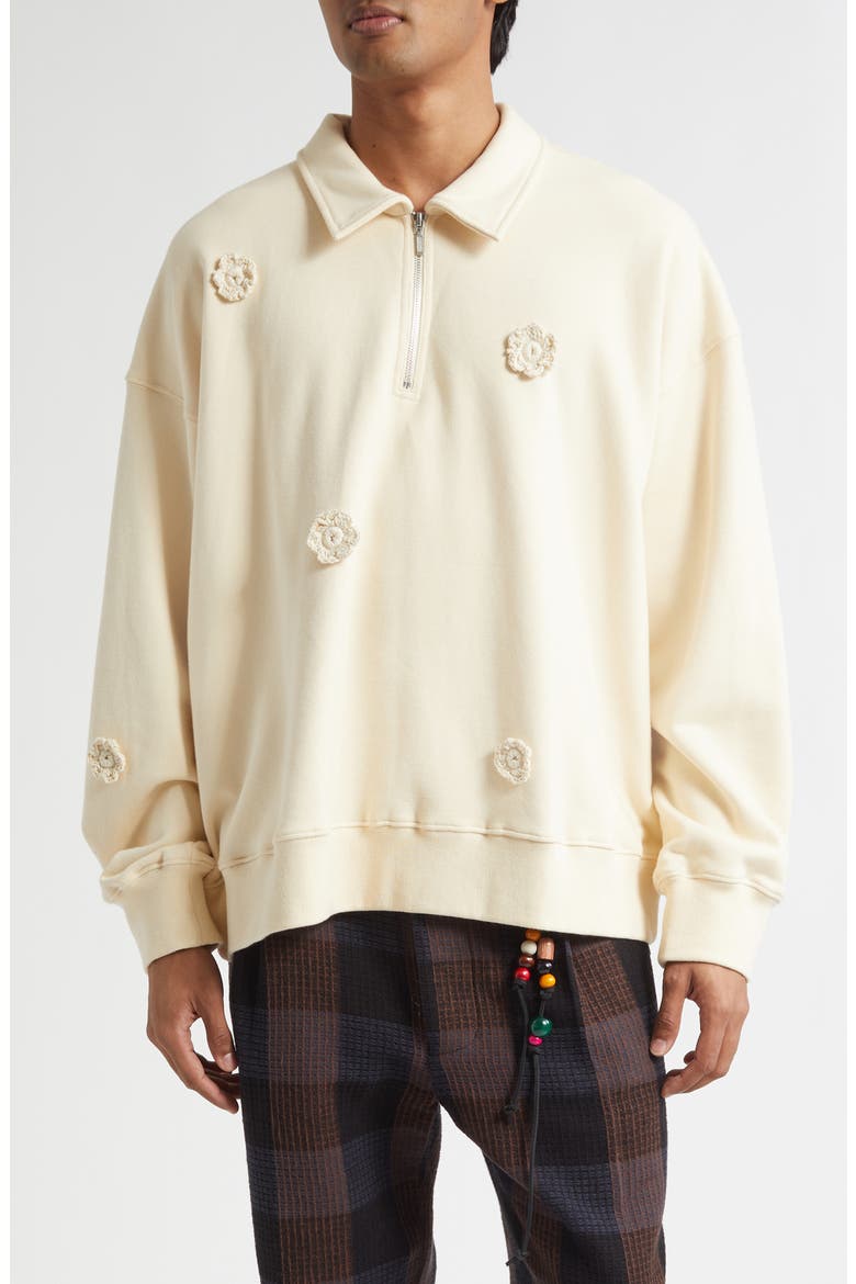 Daisy Appliqué Quarter Zip Sweatshirt, Main, color, IVORY