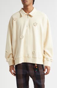SONG FOR THE MUTE Daisy Appliqué Quarter Zip Sweatshirt