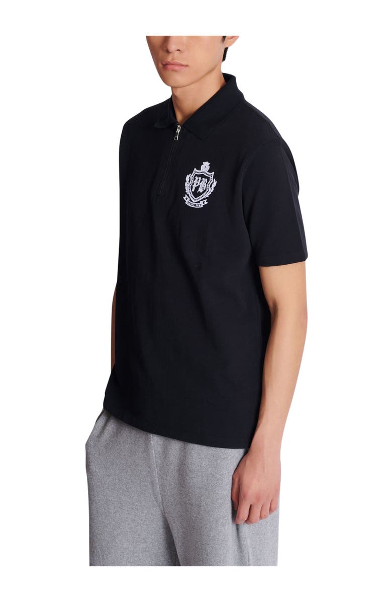 Balmain Short-sleeved College Emblem polo, Alternate, color, Black