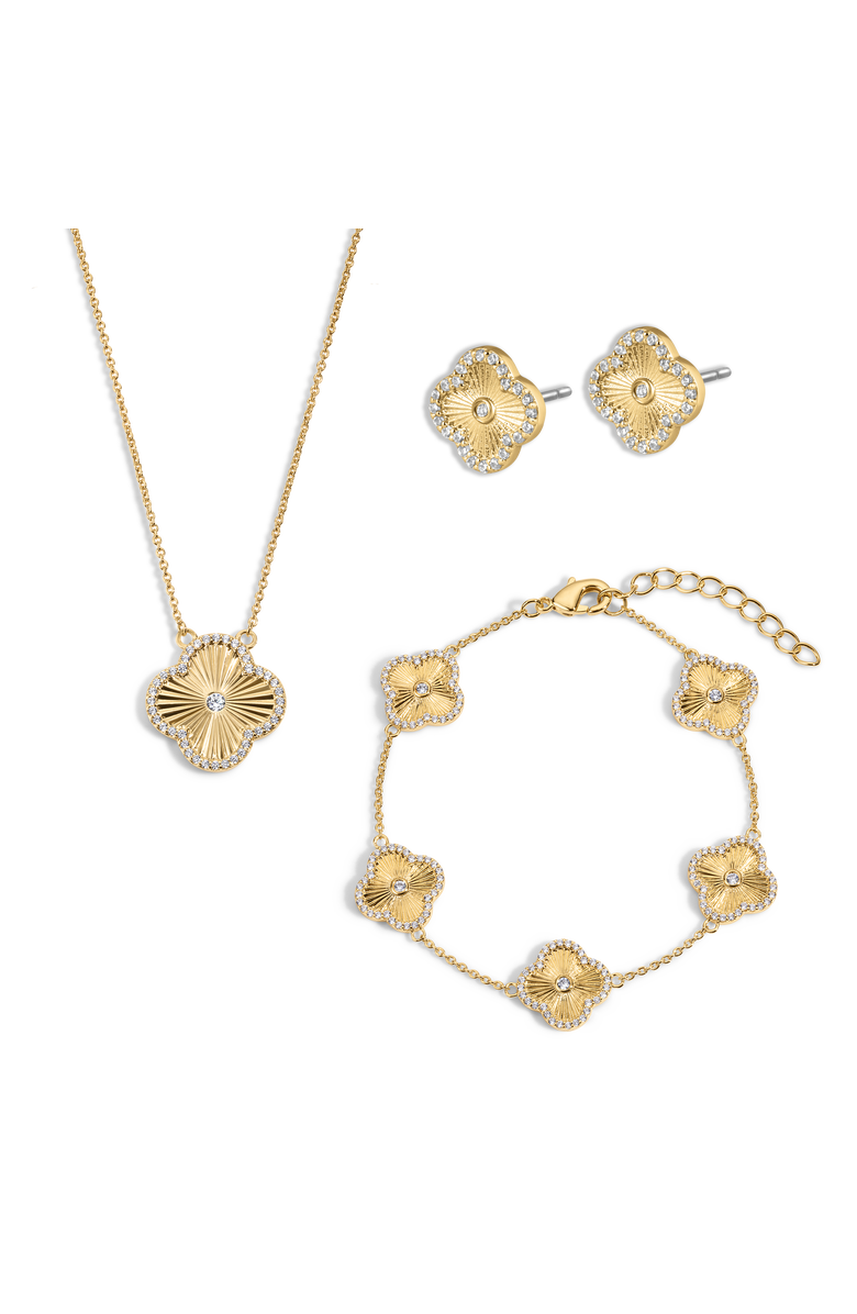 Electric Picks Icon Clover Necklace, Bracelet and Studs - Set of 3, Main, color, 