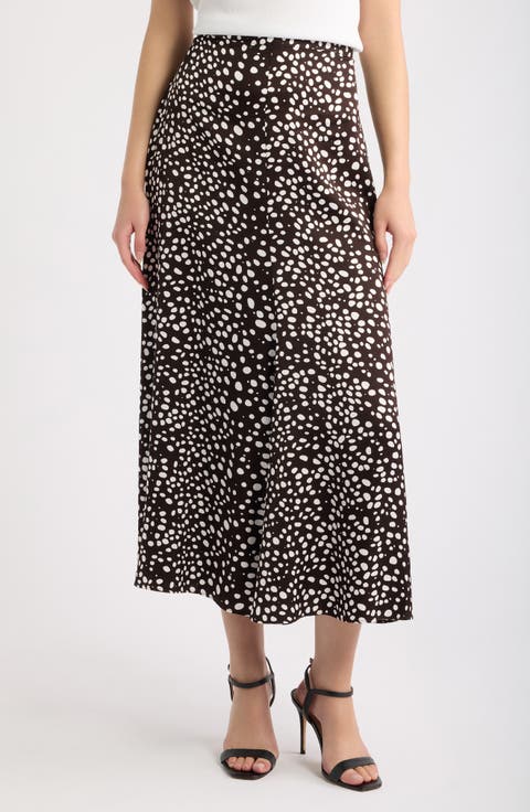 Dot Print A-Line Skirt