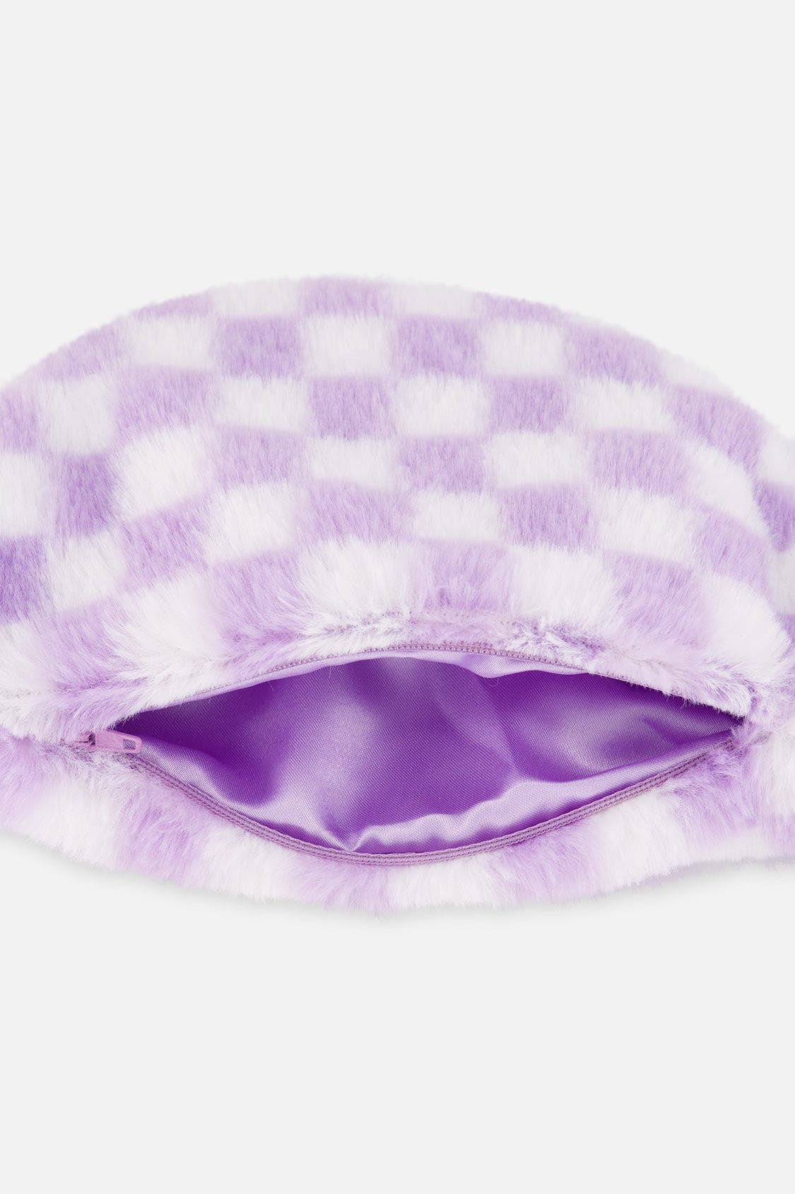 Checkered Faux Fur Zip Fanny Bag, Alternate, color, Lilac and White Tiles