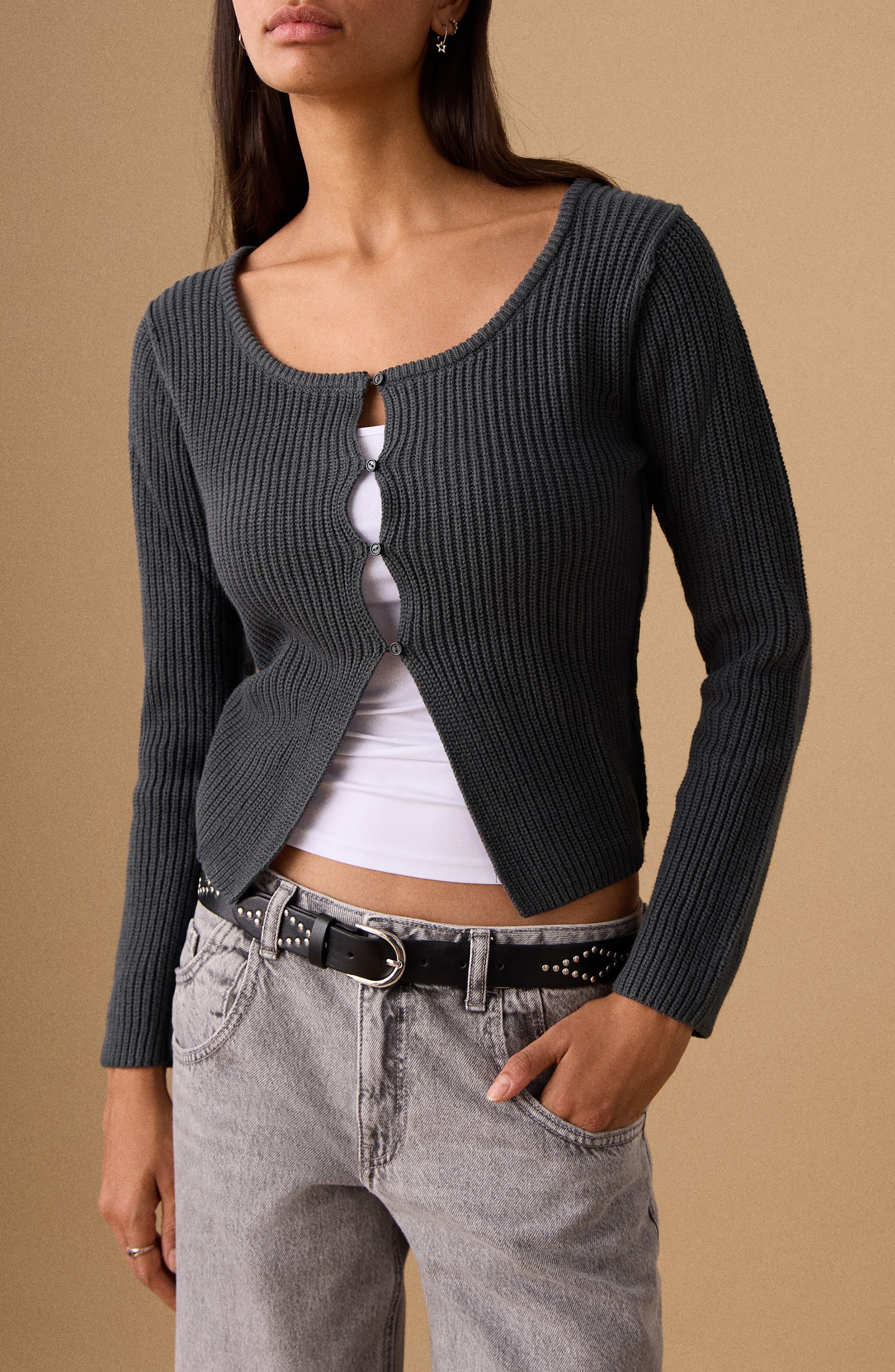 Cotton Blend Button-Up Cardigan
