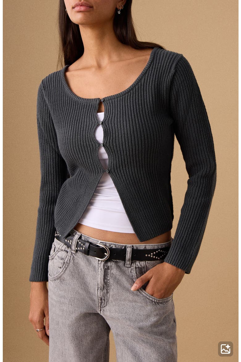 Cotton Blend Button-Up Cardigan, Main, color, CHARCOAL