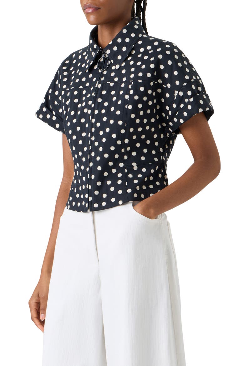 Polka Dot Jacquard Fitted Jacket, Alternate, color, BLACK-CREAM